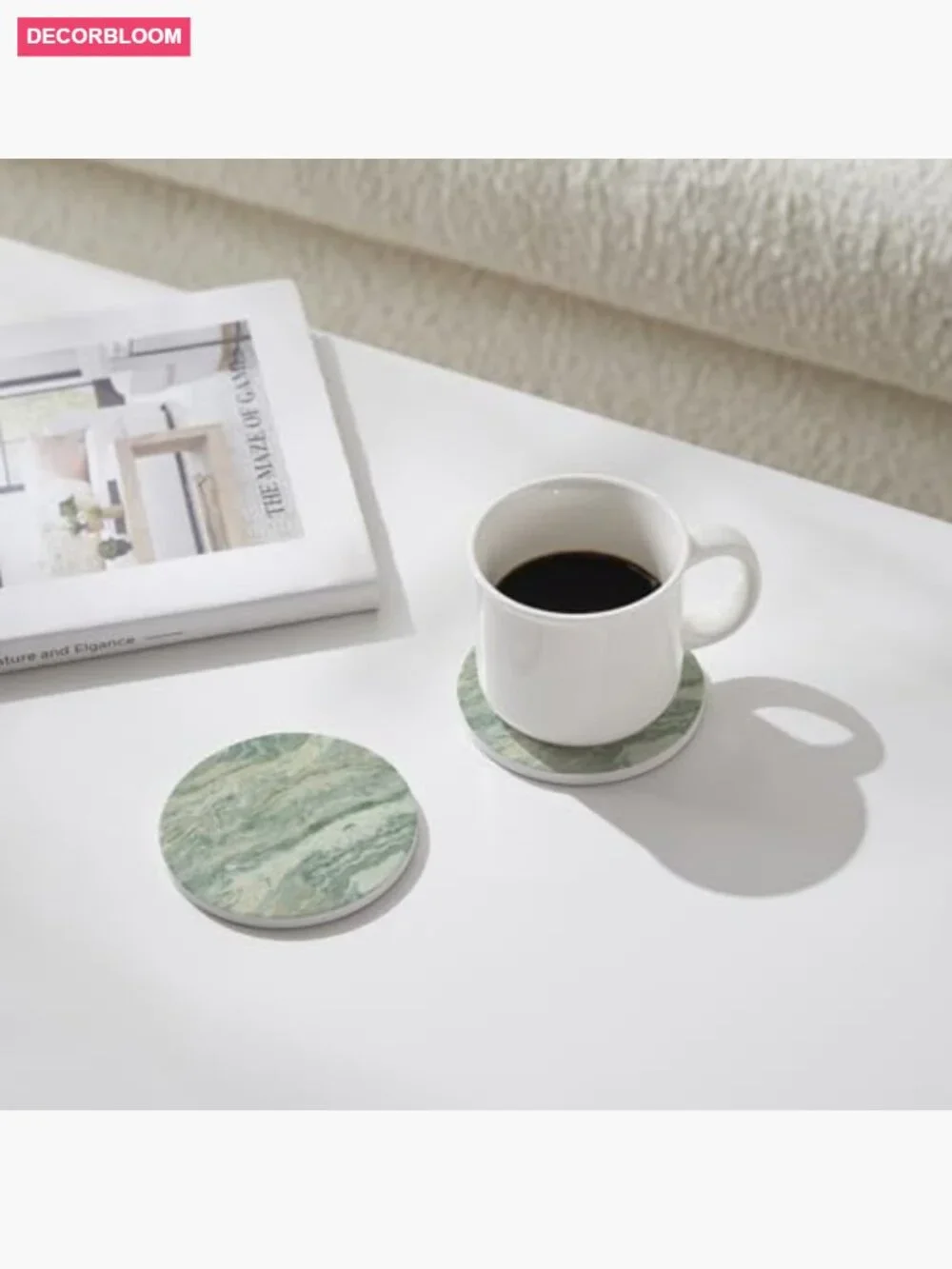 Set of 6 Marble Coasters with Holder - Absorbent Ceramic, Cork Backing